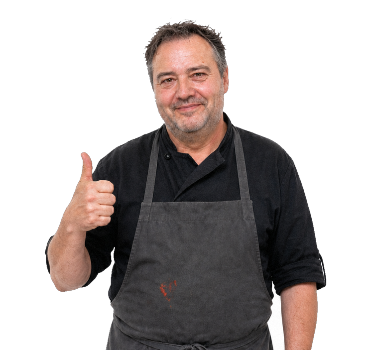 Een kok die blij is met zijn nieuwe website
