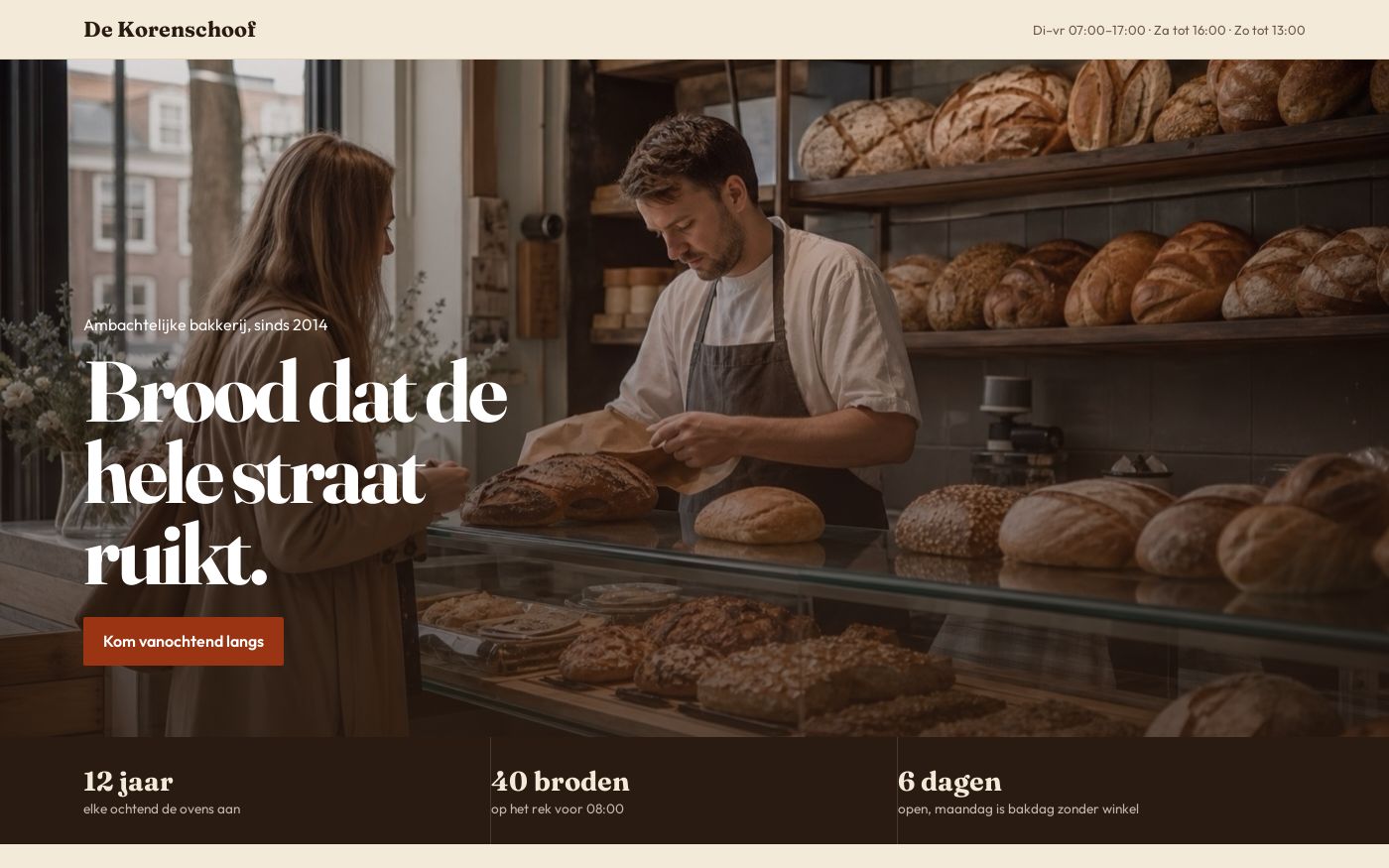 Website Bakkerij De Korenschoof